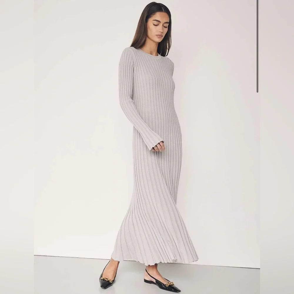 DISSH | Dresses | Nwt Dissh Ada Silver Long Sleeve Midi Dress Size Small  Full Length Sweater Dress | Poshmark